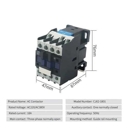 Contacteur de puissance CJX2-1801 commande de moteur triphasé 18A NC rail DIN