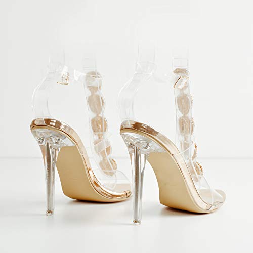 Lishan Clear Rhinestone Heels For Women Sexy Gladiator Strappy Transparent Ankle Strap Crystal Sandals Open Toe Stiletto Heels Size 8 #TOP3
