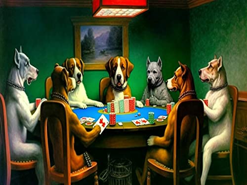 SKRYUIE 5D Diamond Painting The Dog Playing Cards 12x16
