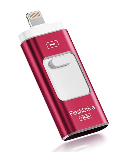 Image of Apple MFi Certified 256GB Flash Drive for iPhone Thumb Drive Photo Stick, USB Memory Stick iPhone Flash Drive for Photos Videos, High Speed Jump Drive Compatible for iPhone /iPad /Android /PC (Red)