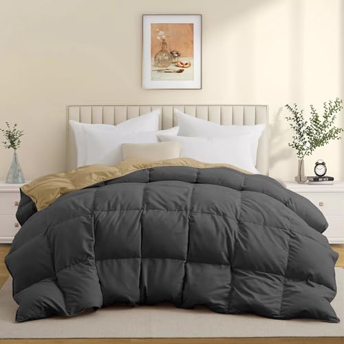 Image of Duel Tone Luxury Comfort 500 GSM Winter Comforter Single Bed 60 inchX90 inch - Heavy Winter Razai 500 GSM Microfiber Fill - Duvet /Blanket Single Size - Beige /Dark Gray Color