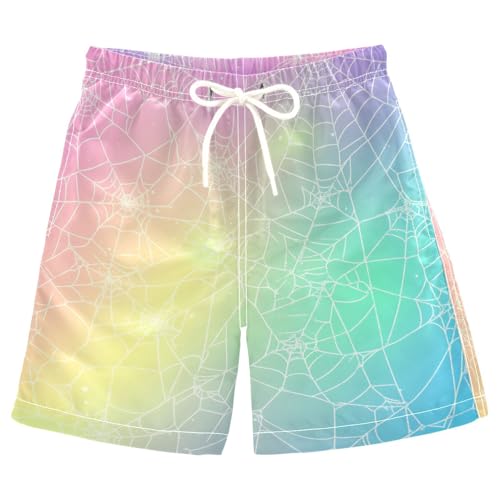 Jucciaco Boys Beach Board Shorts Cobweb Magic Spider Swim Trunk Teen Swimwear Multicolor