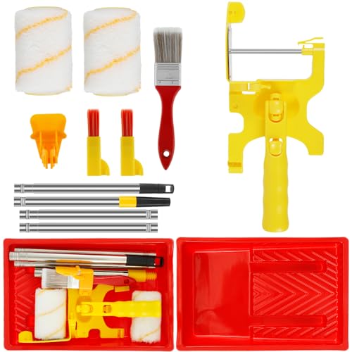 Paint Edger Tool for Walls High Ceilings, Hand-held Clean Cut Paint Edger Roller Set with Extension Pole/Tray/Edger Paint Brush, DIY Multifunctional Long Paint Roller for Home Room Painting(Set 2)