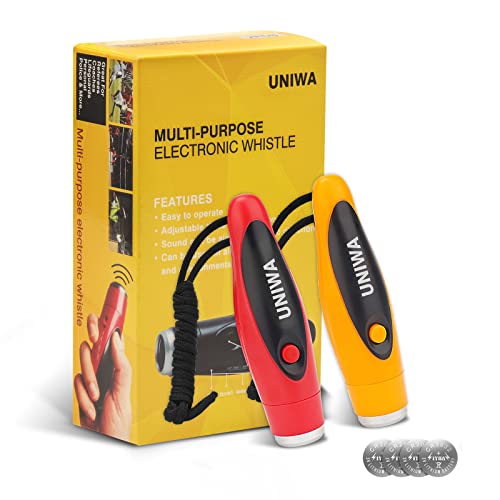 Image of UNIWA Electronic Whistles, 2 Pack Handheld 3 Tone High Volume Electric Whistle with Lanyard for Teacher Coach Referee, Loudest Emergency Whistle Volleyball Soccer Sports Whistle