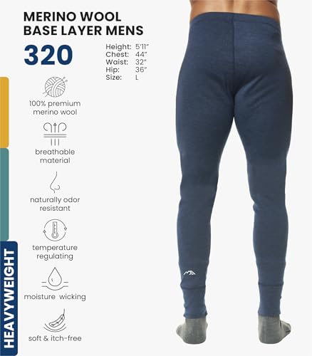 Image of Merino Wool Base Layer Mens Bottom Pants 100% Merino Wool Heavyweight, Midweight, Lite Thermal Underwear Long Johns and Socks