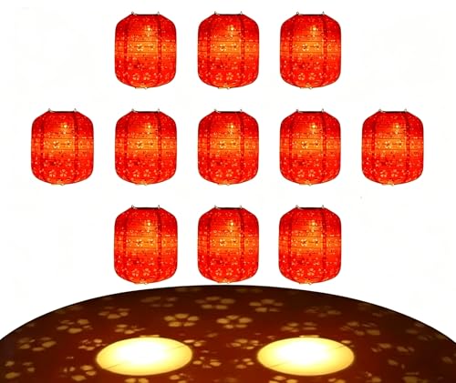 10PCS Red Paper Lanterns with LED Lights,Cute 6 Inch Lantern Hanging Paper Lanterns Lamp for Lunar New Year Spring Ceremony Wedding,Mid-Autumn, Party Decoration