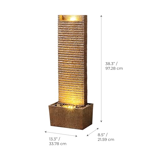 Teamson Home Ridged Texture Outdoor Water Fountain–Warm Glow Lighting with Built-in Electric Pump & Simple Setup, Brown by Teamson Home - Used condition - Image 2
