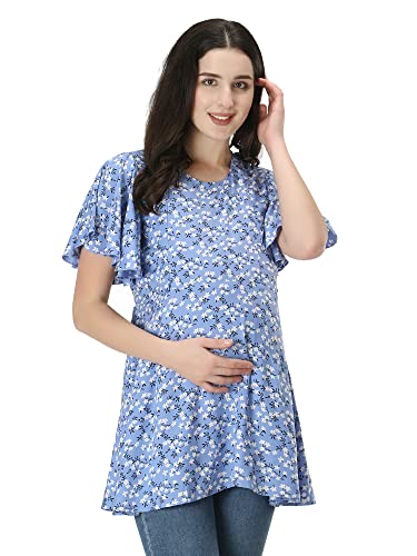 Image of ZUVINO Women's Maternity Feeding Top with Zip for Easy Nursing | Stylish Feeding Tops for Jeans | Maternity Short Kurti for Mothers | Trendy Prints On 100% Viscose Rayon.