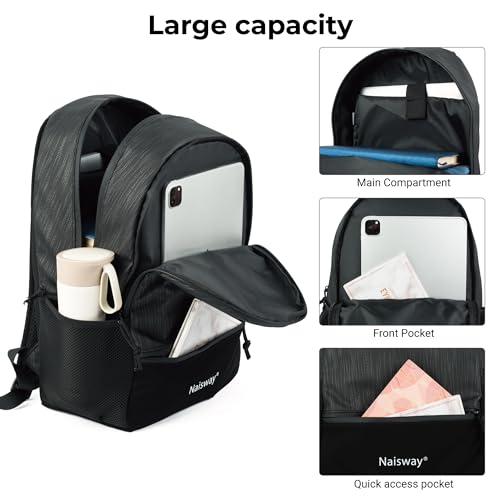 Naisway Travel laptop Backpack, Ultra Thin Durable Laptop Large Capacity Backpack, Backpack for College Students, 15.6 laptop backpack for Men and Women (Black) - Image 4