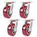 Ciężkie kółka samonastawne, gumowe kółko obrotowe Wózek meblowy ze śrubami, do domu, szkół, biura, magazynu, garażu i sklepów, czerwone, 4 sztuki (Brake4In) (obrót o 6 cali)
