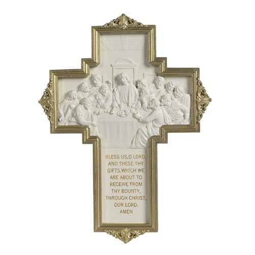 ShineOnAngel The Last Supper Wall Cross Renaissance Style Gold Framed Relief Wall Art Wall Decor for Dining Room 12inch Modern Home Regilous Gifts Jesus relief sculpture