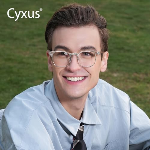 Image of Cyxus Clear Blue Light Glasses Men Retro Semi Rimless Browline Blue Light Glasses for Computer Eye Strain Gaming Glasses Anti Harmful Blue Light for Men Women 8056T76