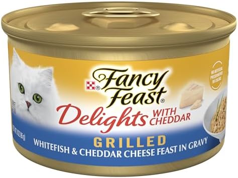 Purina Fancy Feast Delights With Cheddar Grilled Whitefish and Cheddar Feast in Wet Cat Food Gravy Cat Food – (Pack of 24) 3 oz. Cans