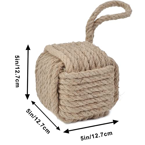 Marwood Rope Knot Door Stops Decorative Nautical Door Stopper Handmade With Handle, Jute Weighted Interior Doorstop Sailor Knot For Door And Window - Square (5"X5”, 4Lbs) #TOP2