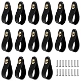 Keboyoe 16 Stück Ledergriffe für Möbel Schwarz Tiradores piel de Muebles Schrankgriffe Kunstleder Schubladen Knöpfe Möbelgriffe für Küche, Bad, Schränke, Kommode, Holz, Kleiderschrank