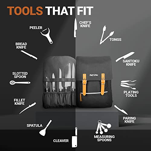 Chef Knife Bag Vintage Backpack | 30+ Pockets For Knives And Chef Tools | Knife Carrying Case With Hidden Back Pocket For Tablet | Sturdy Knife Bag For Chefs & Culinary Students (Black) #TOP3