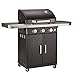 Landmann Rexon PTS 3.1 Barbecue à gaz | 3 plus 1 brûleurs en acier inoxydable réglables en continu & allumage piézoélectrique intégré | Avec thermomètre | Avec raccordement au gaz français [Noir]