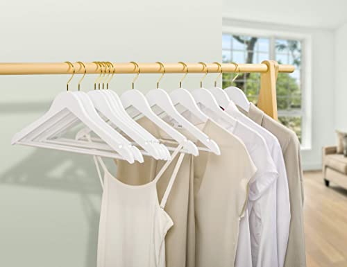Amber Home 30 Pack Solid Wood Suit Coat Hangers, Smooth White Finish Wooden Dress Hangers with Non Slip Pant Bar, Clothes Hangers with Gold Hook & Notches for Jacket, Pant, Shirt (White+Gold, 30) - Thumbnail 6
