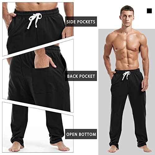 AMY COULEE Mens Cotton Athletic Pants Open Bottom Running Sweatpants Straight Leg Casual Joggers with Pockets3