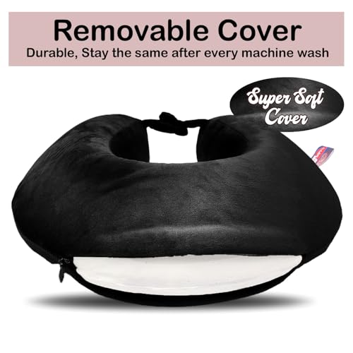 Image of Sassoon Memory Foam Travel Neck Pillow (Black, Pack of 1) - Ergonomic Support, Soft Breathable Washable Cover, Lightweight with Carry Loop for Travel & Home