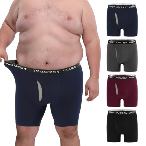 INNERSY Men's Big and Tall Boxer Briefs Cotton Moisture Wicking Underwear 4-Pack