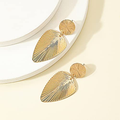 Teardrop Leaf Triped Dangle Drop Earrings 14K Gold Plated Large Chandelier Threader Statement Studs Earrings Boho Ear Jewelry Gifts For Women Girls Mother (Gold) #TOP4