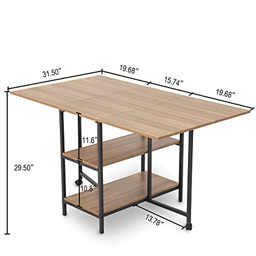 Kotpop Folding Dinner Table, Drop Leaf Folding Extension Dinner Table For Kitchen, Farmhouse Room, Space Saving Table With 2 Storage Racks And 2 Wheels, Natural #TOP1