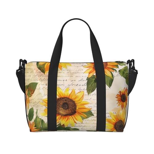 Travel Duffle Bag Flower Sunflower Newspaper Weekender Overnight Bags Luggage Bag for Women Men Waterproof Sports Gym Bag Hand Bag with Shoulder Strap