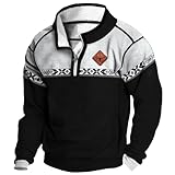 MARSVOVO Mens Aztec Cowboy Hoodies Quarter Zip Fleece Long Sleeve Western Shirt Fall Winter Vintage Jacket Men's Fashion Hoodies & Sweatshirts Oversized Country 70s Hoodie,AztecBlackWhite,L