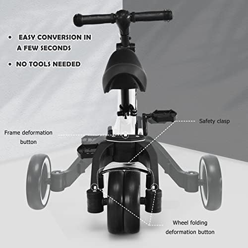 GYMAX 3 in 1 Kids Trike, Folding Baby Tricycle with Adjustable Handlebar and PU Seat, 3 Wheels Toddler Bike for 1-4 Years Old Boys Girls (White)