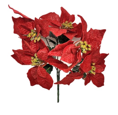 Kit 3 Buquê Natal Bico de Papagaio Vermelho Veludo 5 Flores 30cm - Master Christmas