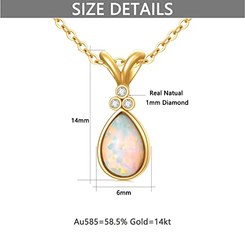 Mrenite Solid 14K Gold White Opal With Real Diamonds Pendant Necklace For Women Real Yellow Gold Opal Necklace Jewelry Gift For Women #TOP5