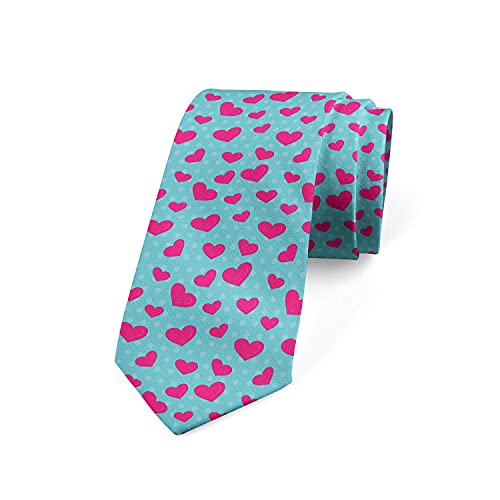Tcerlcir Corbata Para Hombre Con Corazón Rosa Sobre Lunares, Corbata De Poliéster Suave En Rosa Fuerte Y Turquesa Para Uso Formal, Bodas, Bailes, Celebraciones, Fiestas Cover