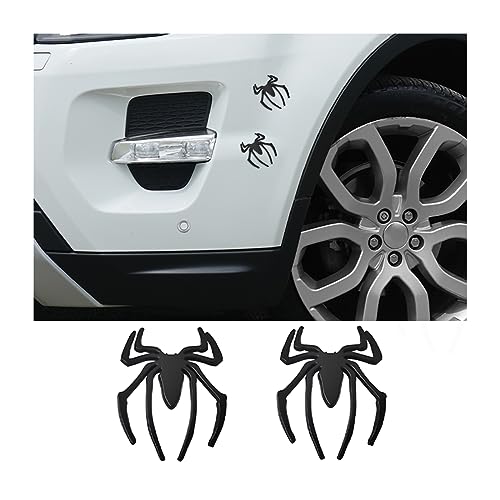 JNNJ 2 Pcs 3D Forma de Araña de Metal Calcomanía del Auto, Automóvil Emblema Animal En Aleación de Zinc, Vehículo Pegatina Universal para La decoración Exterior del Coche Camión Moto（Negro）