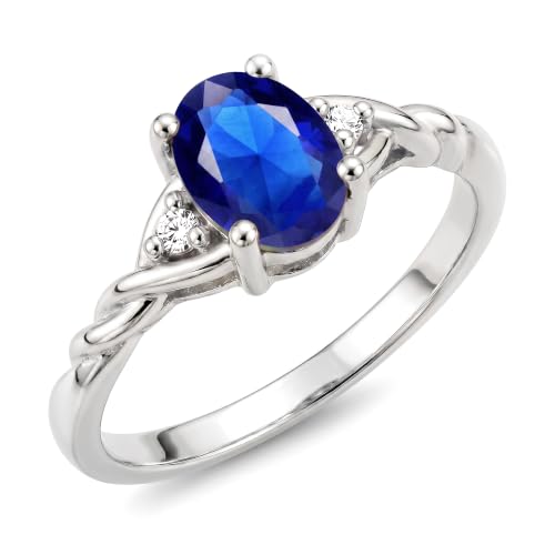 Image of Rylos Sterling Silver Classic Birthstone Ring - 7X5MM Oval Gemstone & Diamonds - Women's Jewelry, Sizes 5-10