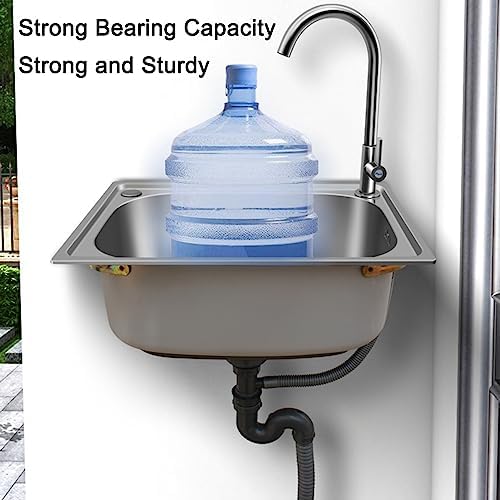 Stainless Steel Wall Mounted Bathroom Sink - Portable Hand Washing Station with Cold Faucet for Kitchen, Laundry Room, Garden, Outdoor Use