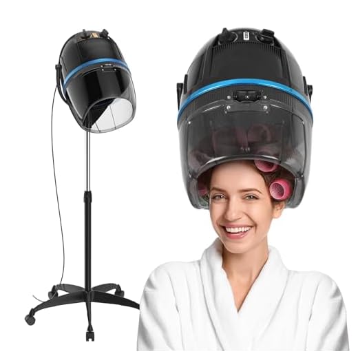 JupiterForce Professional 1300W Adjustable Hooded Floor Hair Bonnet Dryer Stand Up Hair Dryer with Timer Swivel Caster Rolling Base for Home Salon Spa Hair Drying Beauty Use, Black