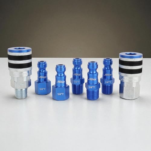 Image of Colorfit by Milton Coupler & Plug Kit (T-Style) with Rubber Bumper 1 /4 inch NPT Quick Connect Hose Fittings for Air Tools & Compressors - 7-Pieces