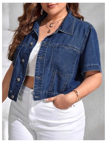 Verdusa Women's Plus Size Button Front Denim Jacket Summer Streetwear Crop Tops with Pockets4