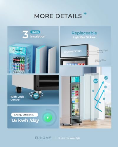 Image of EUHOMY 9 Cu.Ft Commercial Refrigerator, Display Fridge with Lock