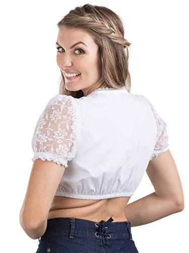 Schöneberger Trachten Couture Elegante Camicetta Dirndl Camicetta Wiesnherz Maniche Trasparenti - Camicetta Donna Dirndl con Pizzo (42, Bianco)