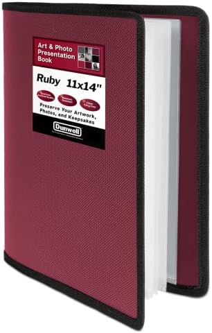 Dunwell Large Art Portfolio 11x14 (Ruby) - Portfolio Folder for Artwork, Portfolio Album Binder, Portfolio Presentation Book with 24 Plastic Sleeves, Display 48 Pages, Art Portfolio Case 11 x 14