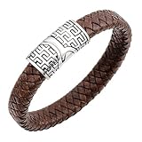 Lederarmband Für Herren, Edelstahl Dornschließe Große Mauer Muster Trendiger Leder Geflochten Armreif, Exklusive Manschettenknöpfe Schmuck Armband Zubehör Freund Paar Festival Geschenk Dunkelbraun