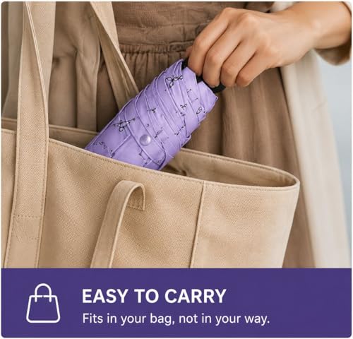 Image of Umbrella, Mini Folding Windproof & Compact UV Umbrella for Sun Protection Rain Windproof Strong Large 3 Fold for Women Handbags,3 Fold for Men Women, Stylish & Compact