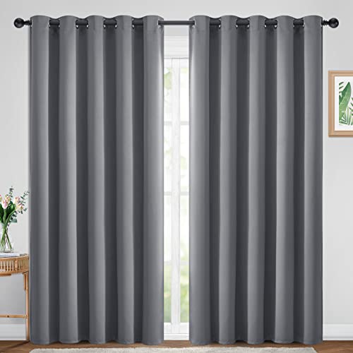 Yakamok Blackout Curtains Room Darkening Thermal Insulated Window Panels,Solid Grommet Top Drapes for Bedroom/Living Room(70Wx84L, Grey, 2 Panels)