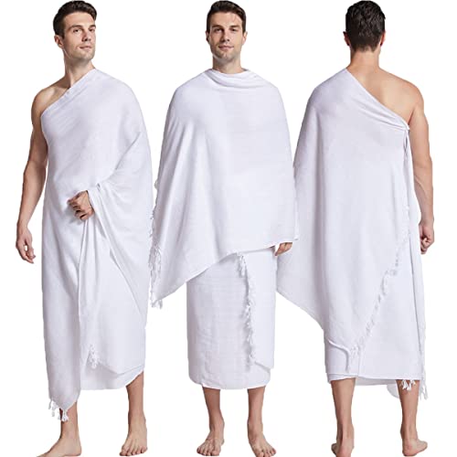 Muslim Men's Pilgrimage Clothing, 2Pcs Soft Skin-Friendly Washable Men's Muslim Pilgrimage Towel Ihram Prayer Clothes for Adult Youth Islamic Believers