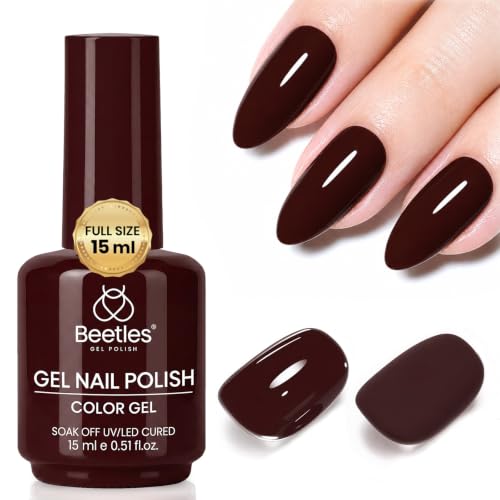 Image of Beetles Brown Gel Nail Polish - Brownie Velvet 15ML /0.51Fl Oz, Dark Brown Gel Polish, Same Color Bottle, Soak Off UV LED Lamp Fall Nails Art, Long-Lasting Manicure Salon DIY Nails Home