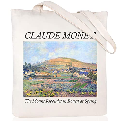 Andeiltech Bolsa de lona estética, bonita bolsa de mano vintage, bolsa de hombro para libros, regalos, bolsas de comestibles reutilizables para mujer, Claude Monet_riboudet en Rouen, Talla única,