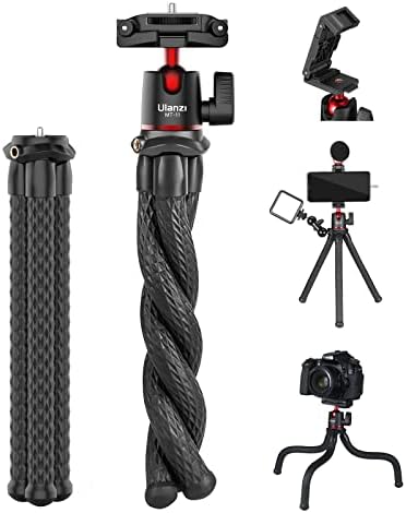 ULANZI Camera Tripod, Mini Flexible Tripod Stand with Hidden Phone Holder w Cold Shoe Mount, 1/4'' Screw for Magic Arm, Universal for iPhone 13 12 Pro Max XS Max X 8 Samsung Canon Nikon Sony Cameras