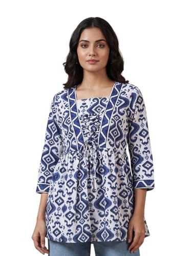 Image of Leriya Fashion Women's Rayon Paisley Printed Regular Fit Tunic Western Tops Short Kurti Comfortable Everyday Wear & Half Sleeves, Collar Neck (Available in Plus Size)